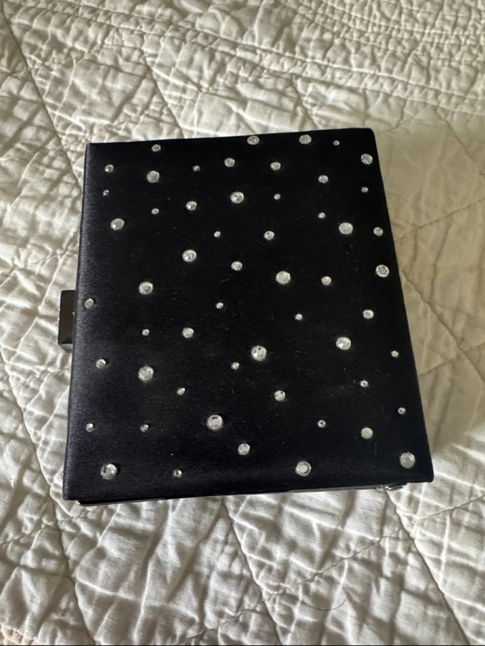 Jessica McClintock Black Satin Rhinestone Box Clutch
